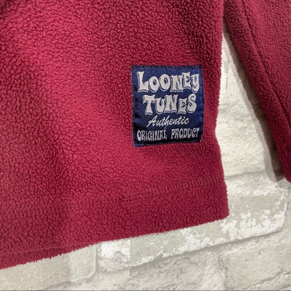 VINTAGE Y2K LOONEY TUNES TWEETY BIRD FLEECE HOODIE. QUARTER ZIP. FUZZY CHARACTER - Picture 7 of 9